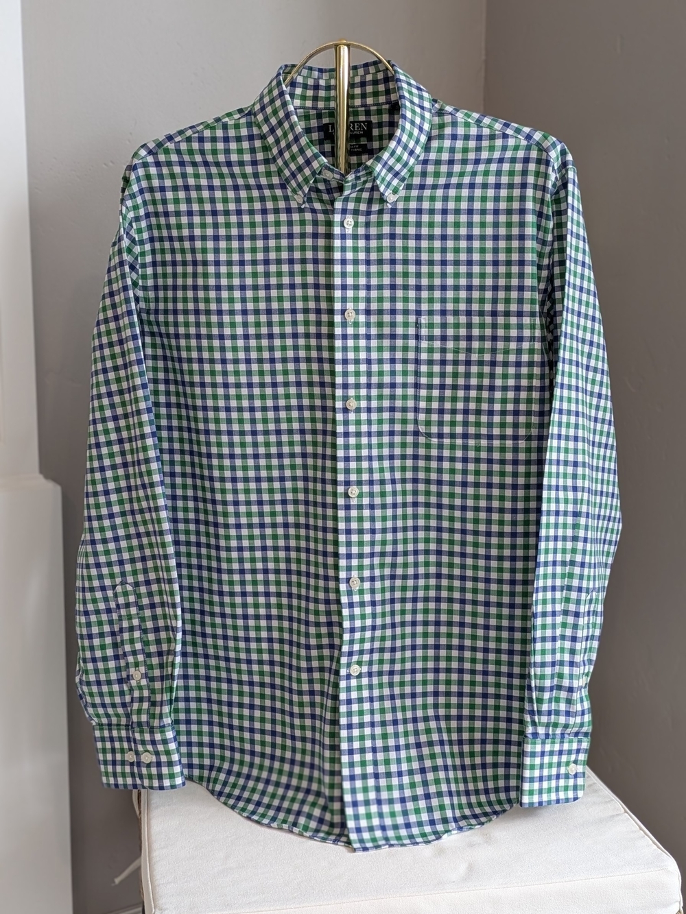 Ralph Lauren Men's Blue & Green Plaid Button-Down Shirt Size XL